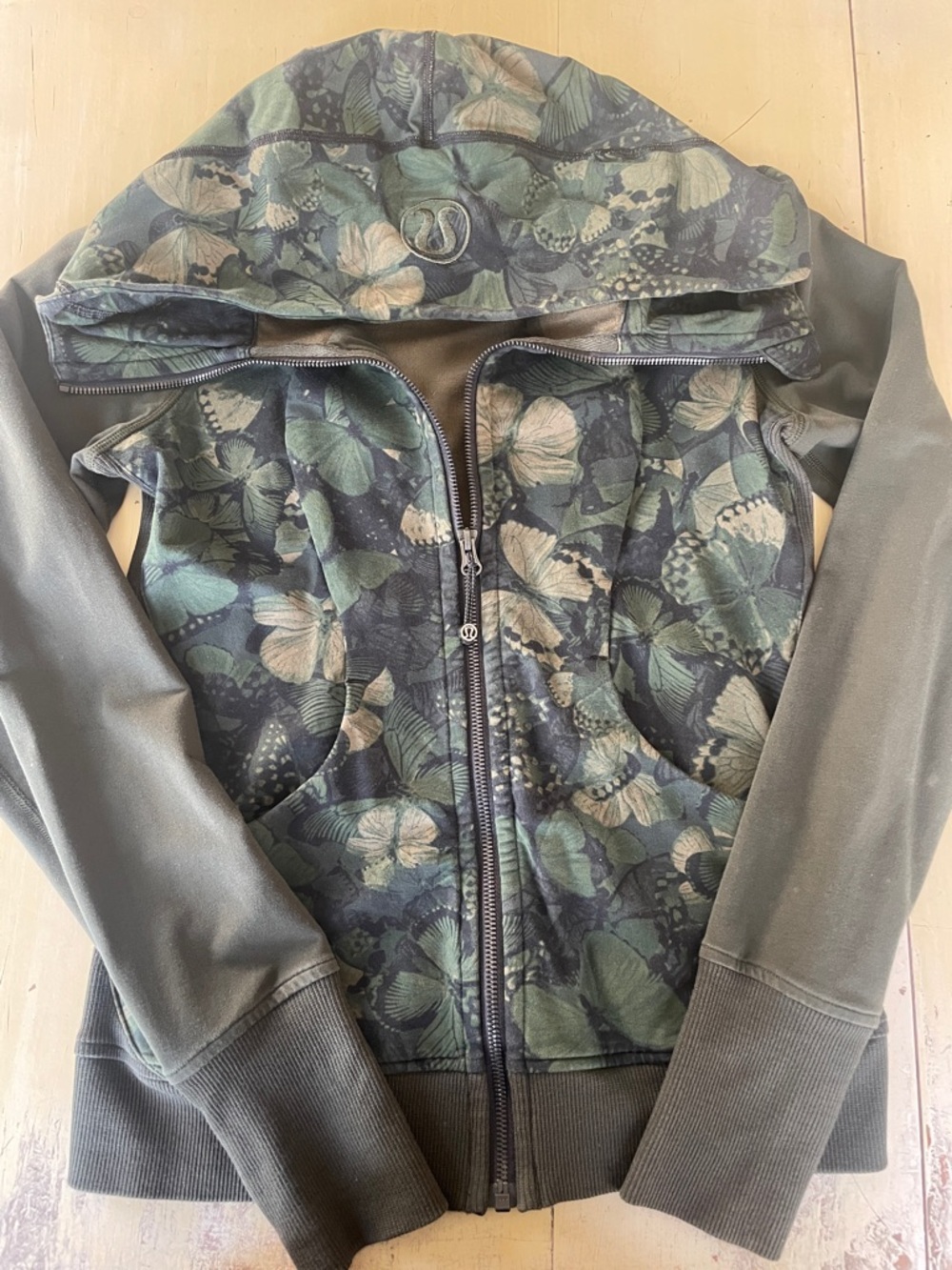 lululemon athletica Olive Green Floral Zip Hoodie